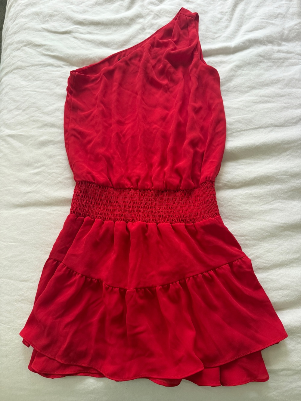 Lovers + Friends Red One Shoulder Ruffle Mini Dress